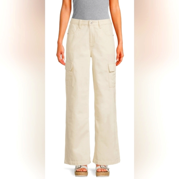Cream Wide-Leg Cargo Pants No Boundaries - Picture 1 of 1
